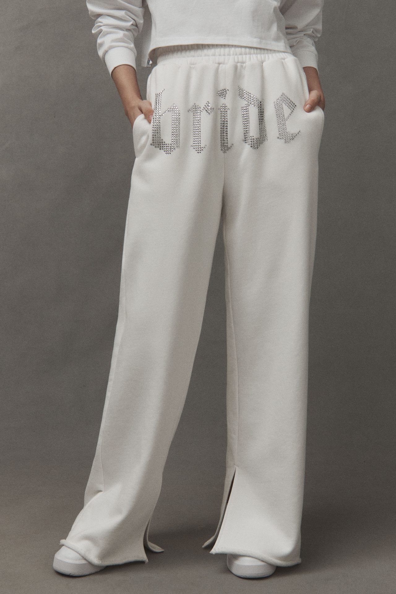 BRIDEMERCH Rhinestone Bride High-Rise Wide-Leg Sweatpants