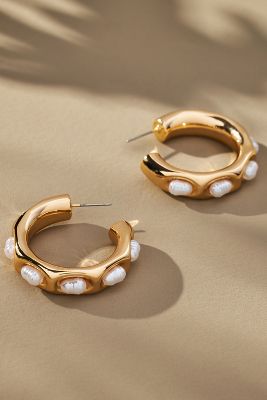 By Anthropologie Encased Stone Hoop Earrings In Gold