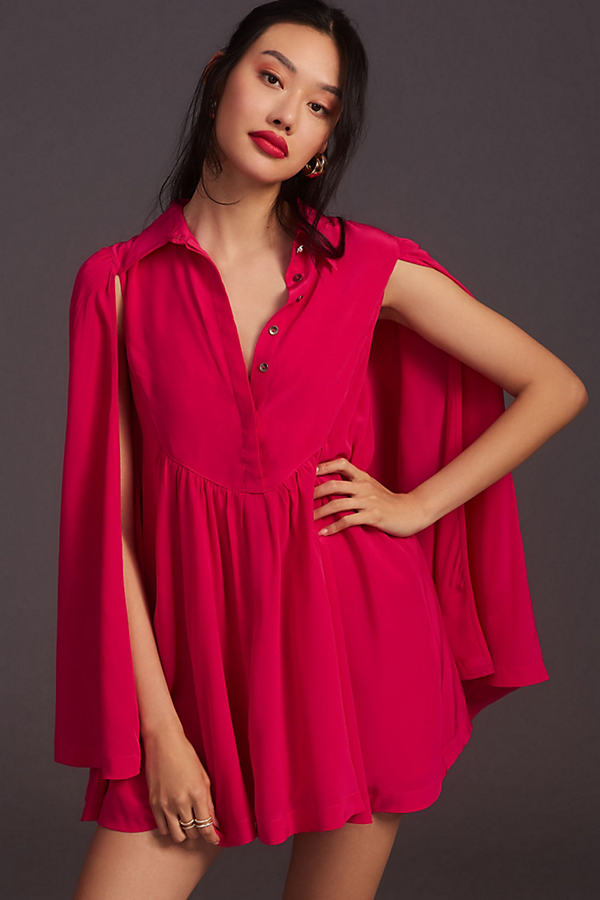 Anthropologie Maeve Silk Cape Dress In Red