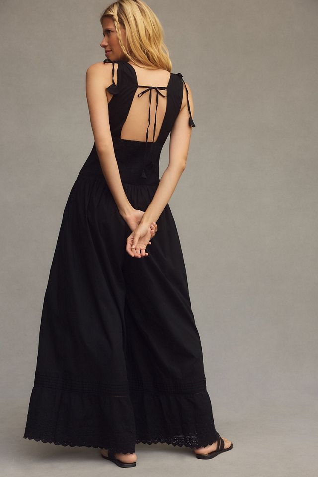 Deep-V Button-Front Wide-Leg Jumpsuit #1