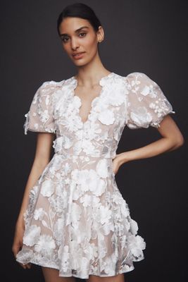 BHLDN Floral Appliqué Fit-and-Flare Mini Dress