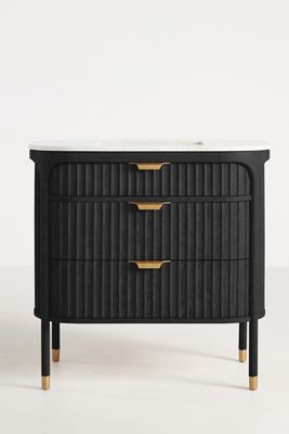 The Isla Marble-Top Fluted-Wood Single-Bathroom Vanity