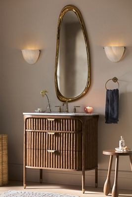 The Isla Marble-Top Fluted-Wood Single-Bathroom Vanity