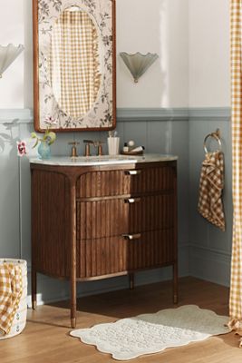 The Isla Marble-Top Fluted-Wood Single-Bathroom Vanity