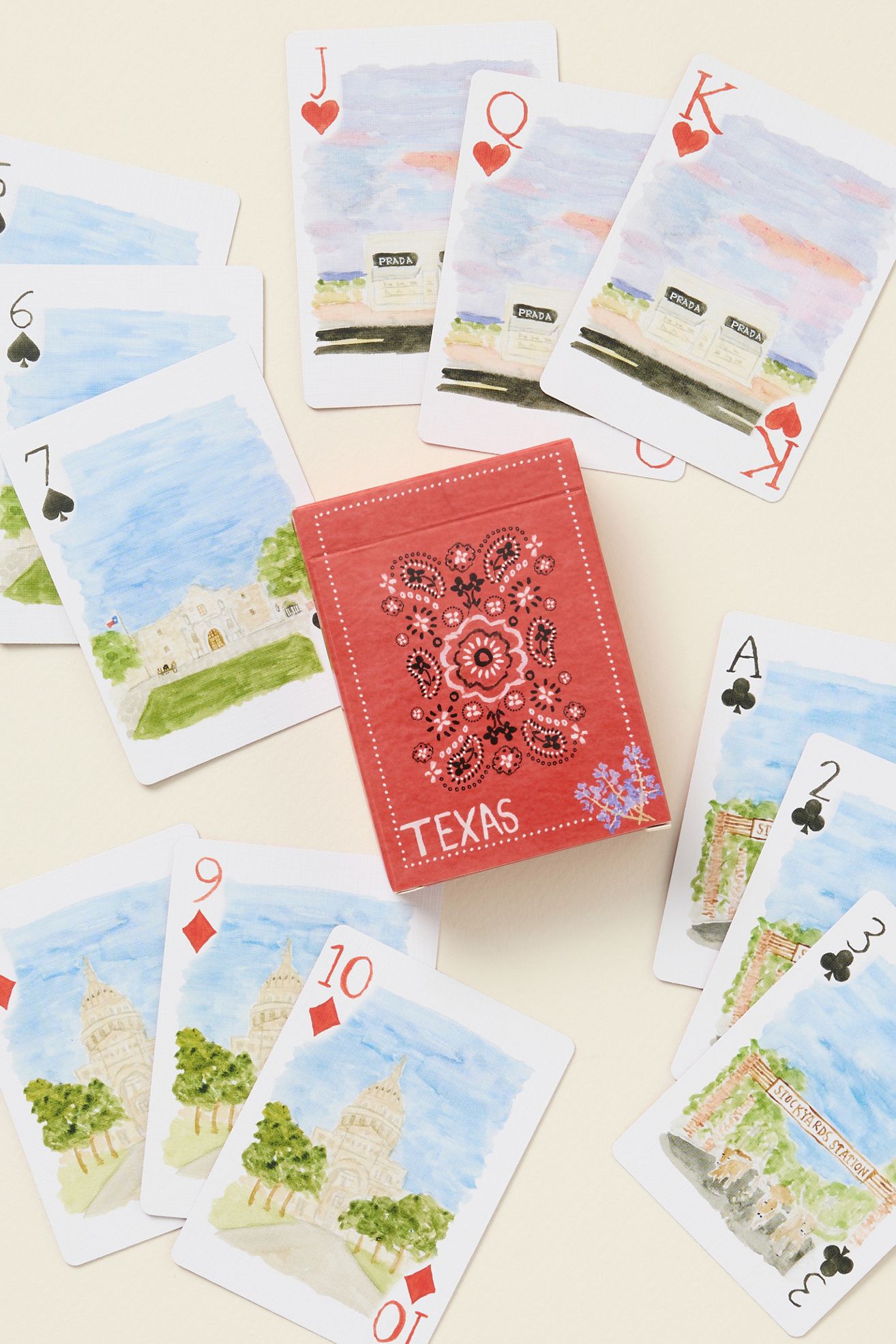 Loulou Baker Watercolor Playing Cards - Texas, One Size
