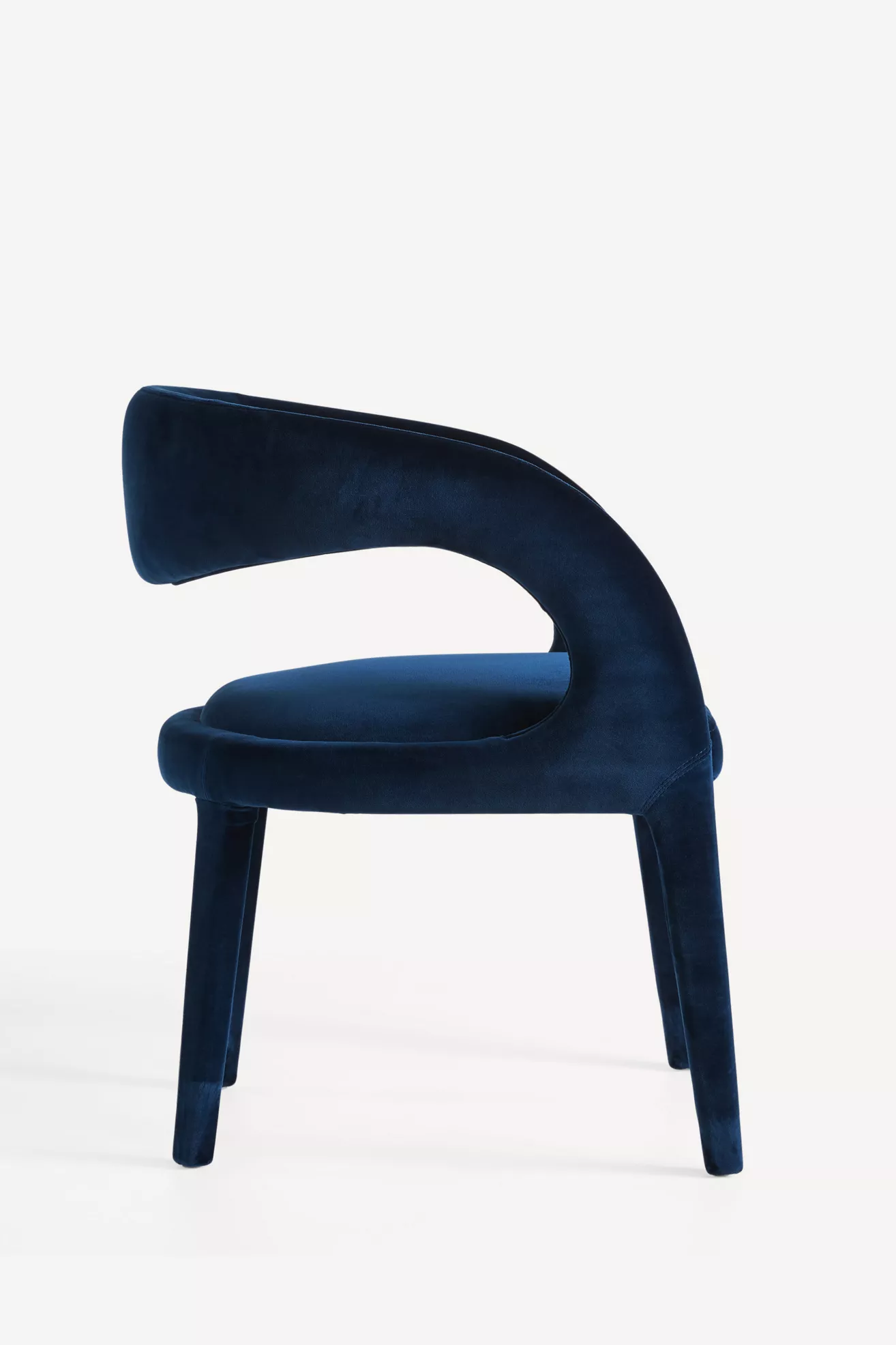 Velvet Hagen dining chair from a different side angle