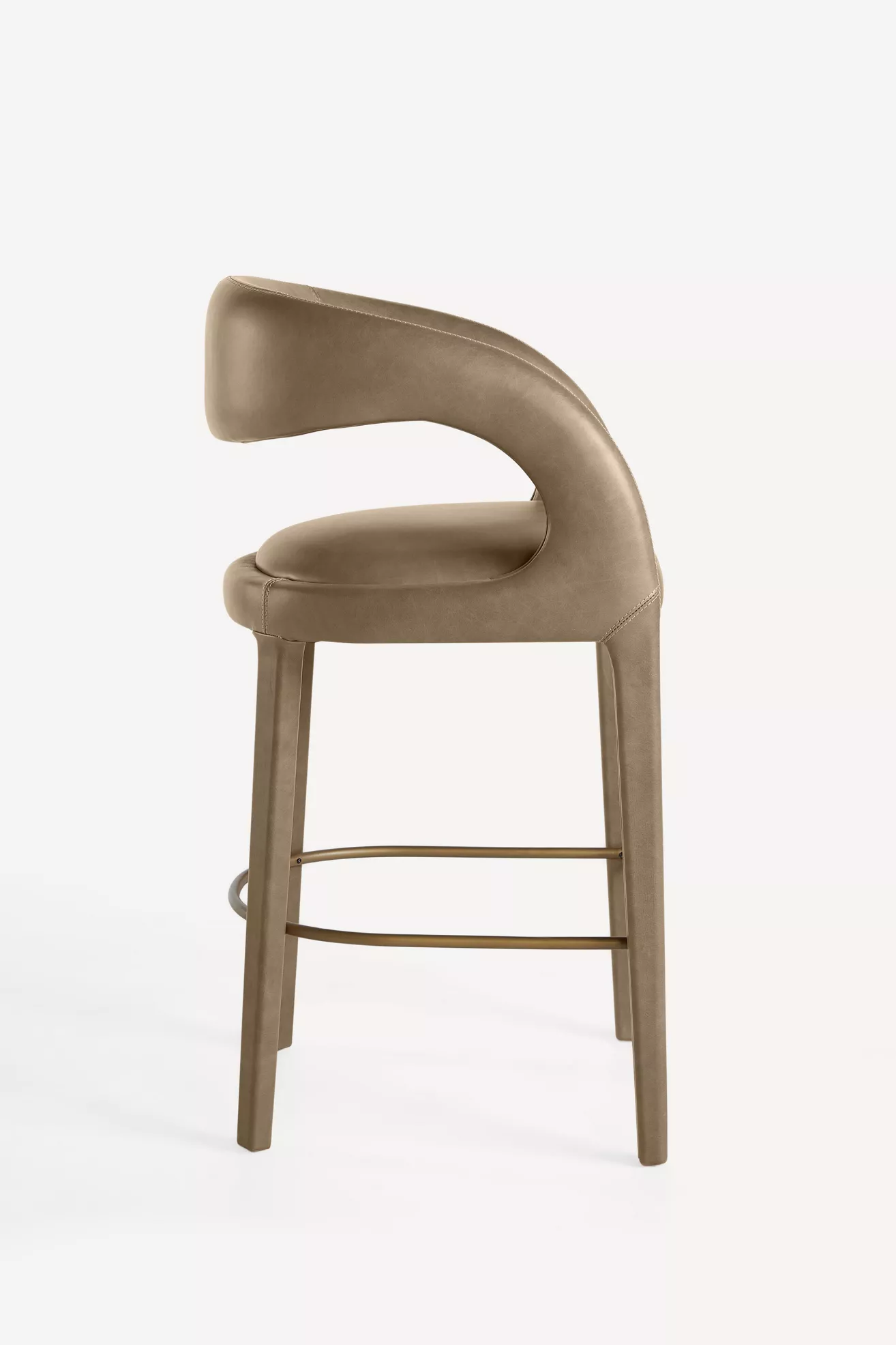 Leather Hagen Counter Stool side profile showing curved back