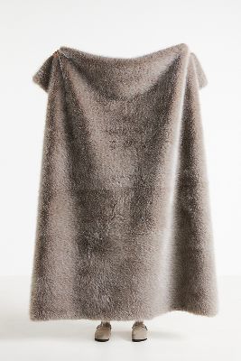 ANTHROPOLOGIE CHLOE TIPPED FAUX-FUR THROW BLANKET 