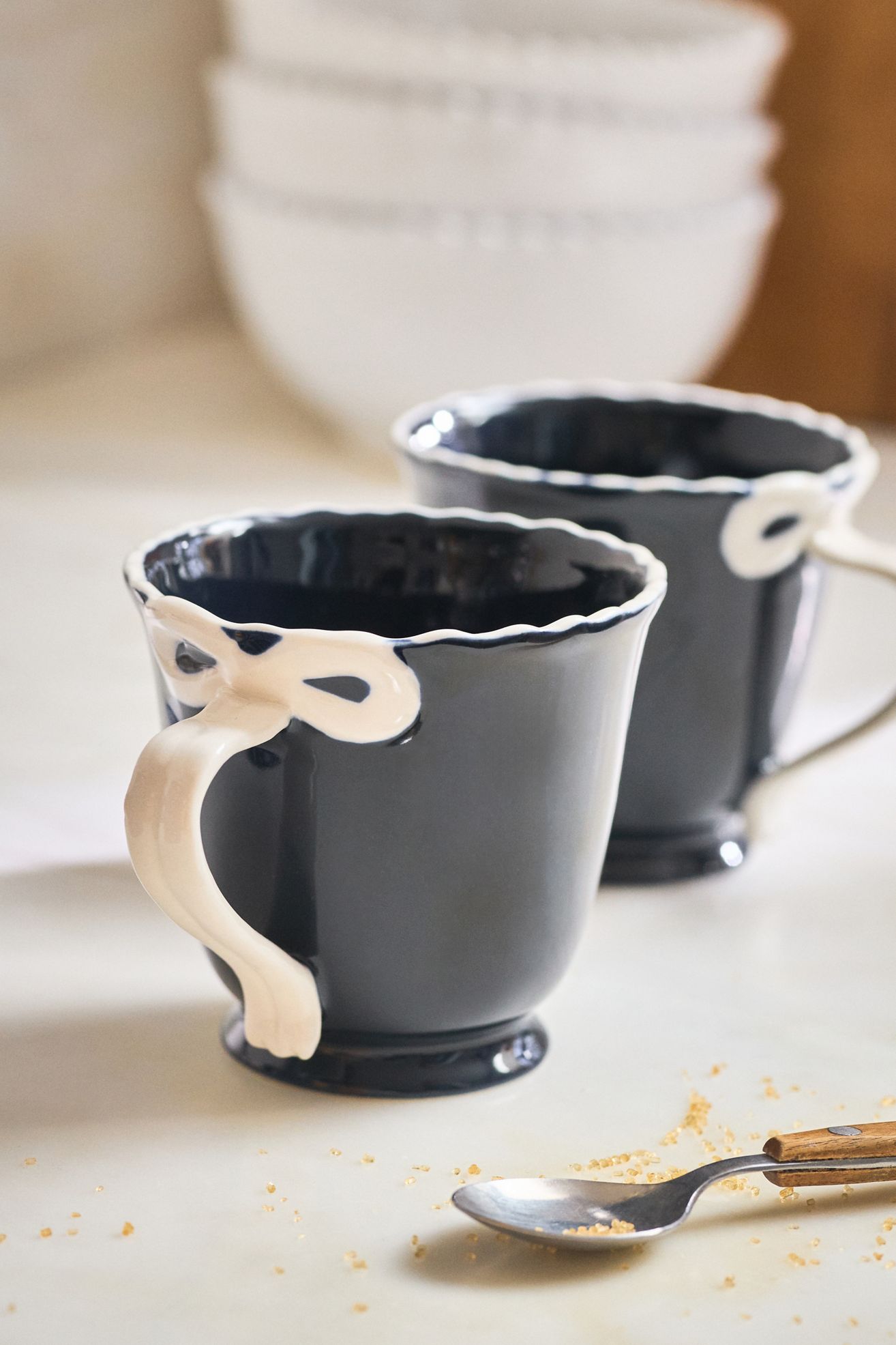 Benedita Bow Stoneware Mug - Navy/White, One Size