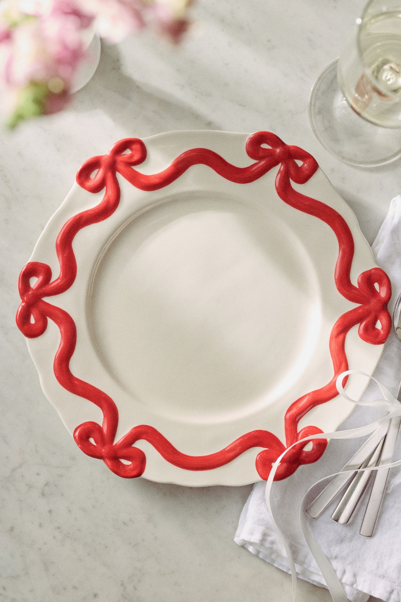 Benedita Bow Stoneware Dinner Plates, Set of 4 - Red, Standard, Set Of 4