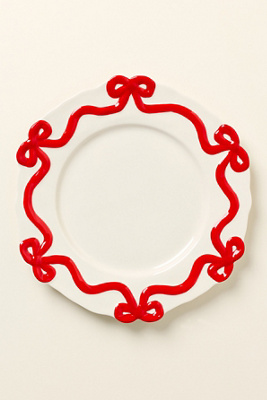 Anthropologie Benedita Bow Stoneware Dinner Plates, Set Of 4 In Red