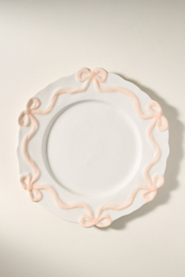 Anthropologie Benedita Bow Stoneware Dinner Plates, Set Of 4