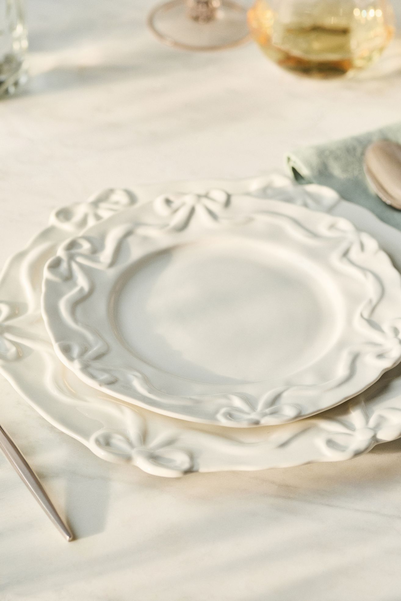 Benedita Bow Stoneware Side Plates, Set of 4 - White, Standard, Set Of 4