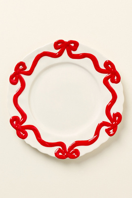 Anthropologie Benedita Bow Stoneware Side Plates, Set Of 4 In Red