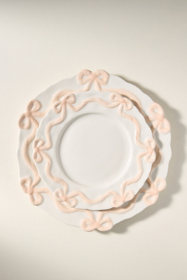 Anthropologie Benedita Bow Stoneware Side Plates, Set Of 4