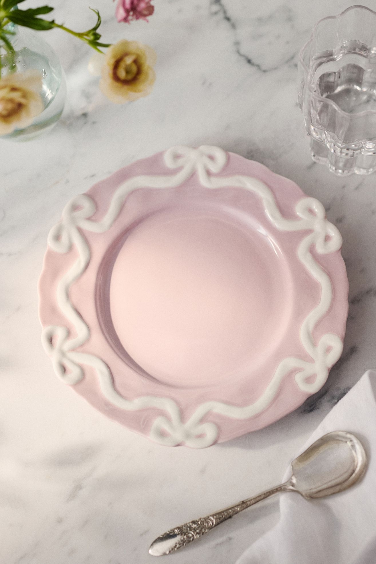 Benedita Bow Stoneware Side Plates, Set of 4 - Medium Pink, Set Of 4
