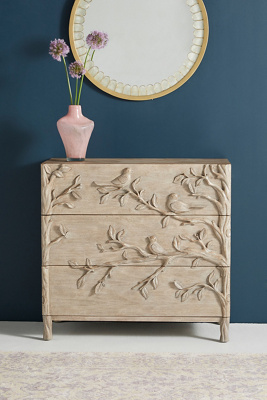 Anthropologie Ornithology Handcarved Three-drawer Dresser In Neutral