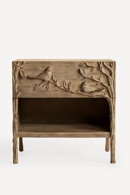 Ornithology Handcarved One-Drawer Open Nightstand