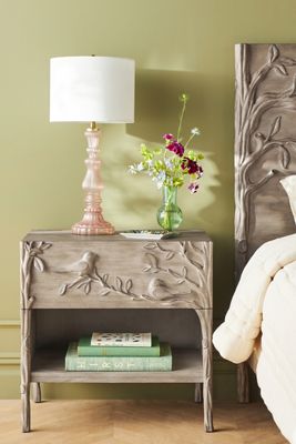 Ornithology Handcarved One-Drawer Open Nightstand