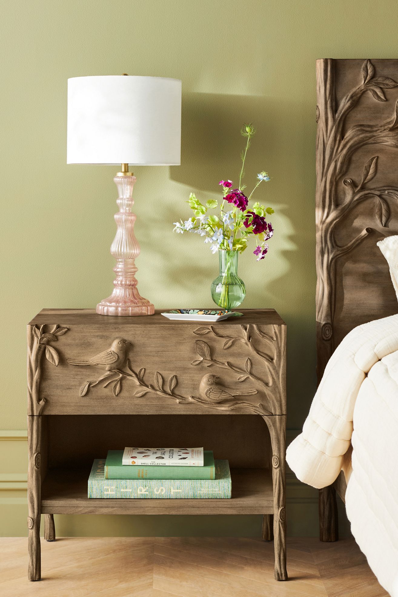 Ornithology Handcarved One-Drawer Open Nightstand - Neutral, One Size