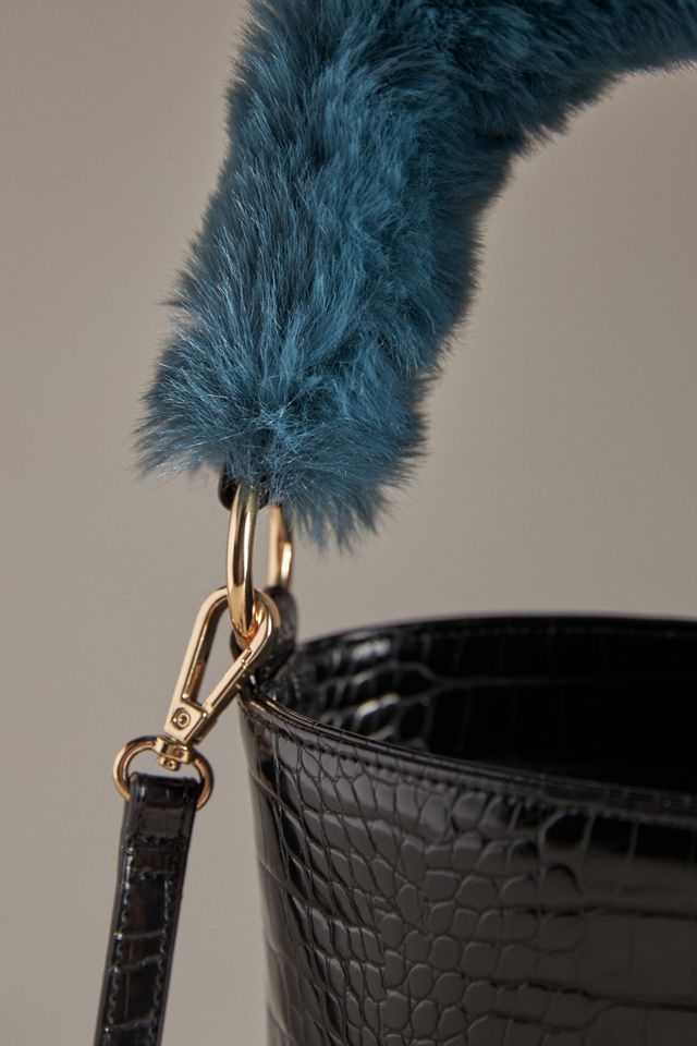Faux-Fur Handle Croc Bucket Bag #2