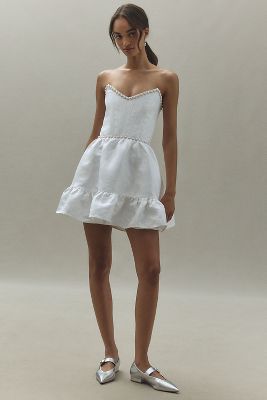 Shop V. Chapman Evie Strapless Fit & Flare Brocade Mini Dress In White