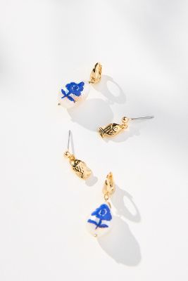 By Anthropologie Ceramic Icon Huggie Hoop Earrings, Set Of 2 In Blue