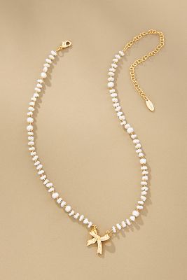 By Anthropologie Mini Bow Pearl Necklace In White
