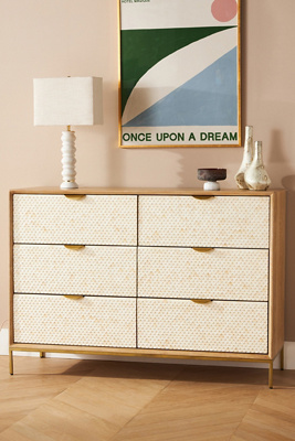 Anthropologie Pisces Bone Inlay & Oak Six-drawer Dresser In Neutral