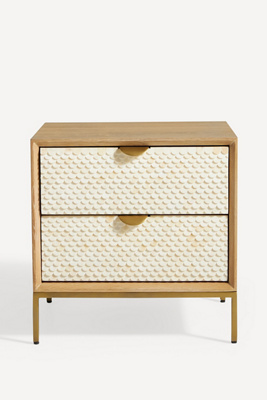 Anthropologie Pisces Bone Inlay & Oak Nightstand In White
