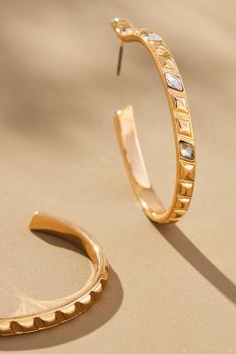 By Anthropologie Large Ribbed Crystal Hoop Earrings In Gold