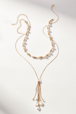 By Anthropologie Drippy Pearl Necklace In Gold