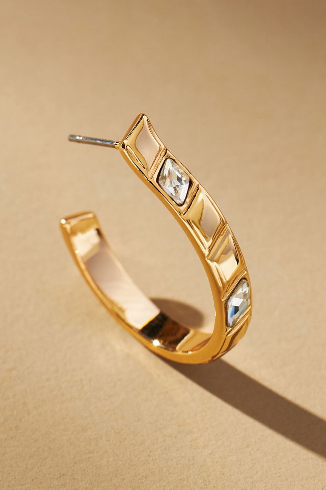 Small Ribbed Crystal Hoop Earrings #1