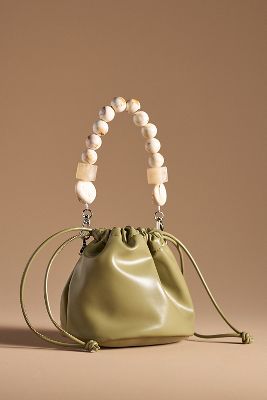 By Anthropologie Willa Stone-handled Drawstring Bag In Green