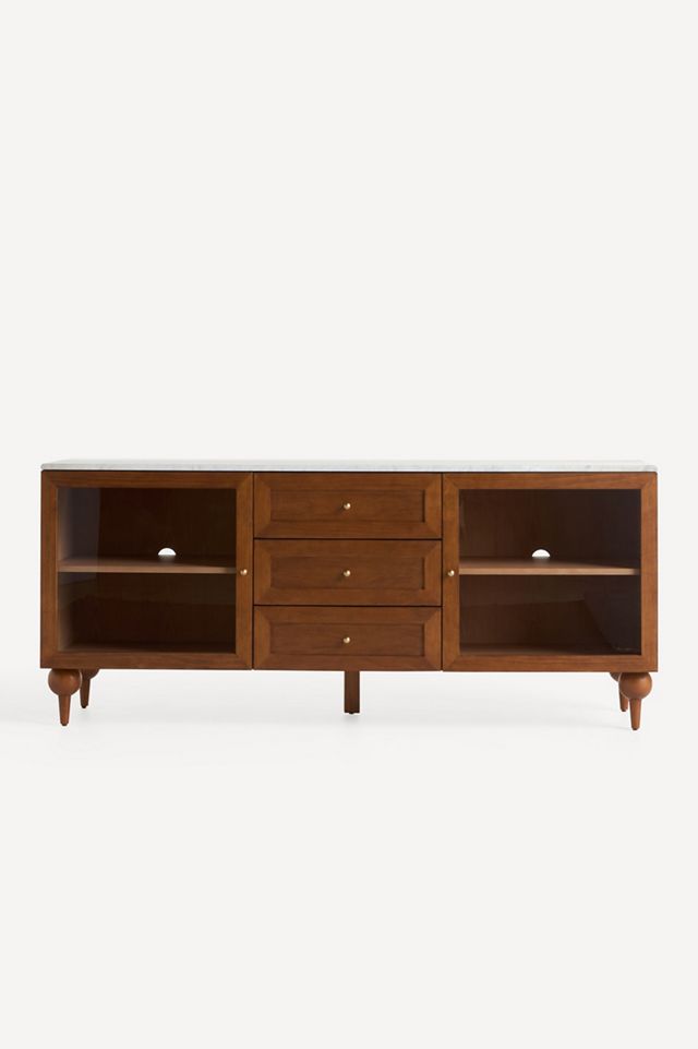 Fern Marble-Top Ash Wood Sideboard #1