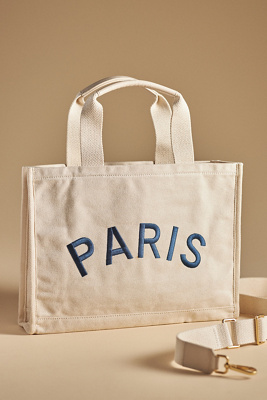 Paris Tote Bag - Natural Canvas Reusable Shopping Bag With Printed Design, Two Sizes Available