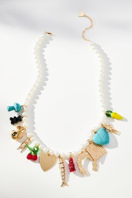 By Anthropologie Mixed Charms Pearl Necklace In Multicolor