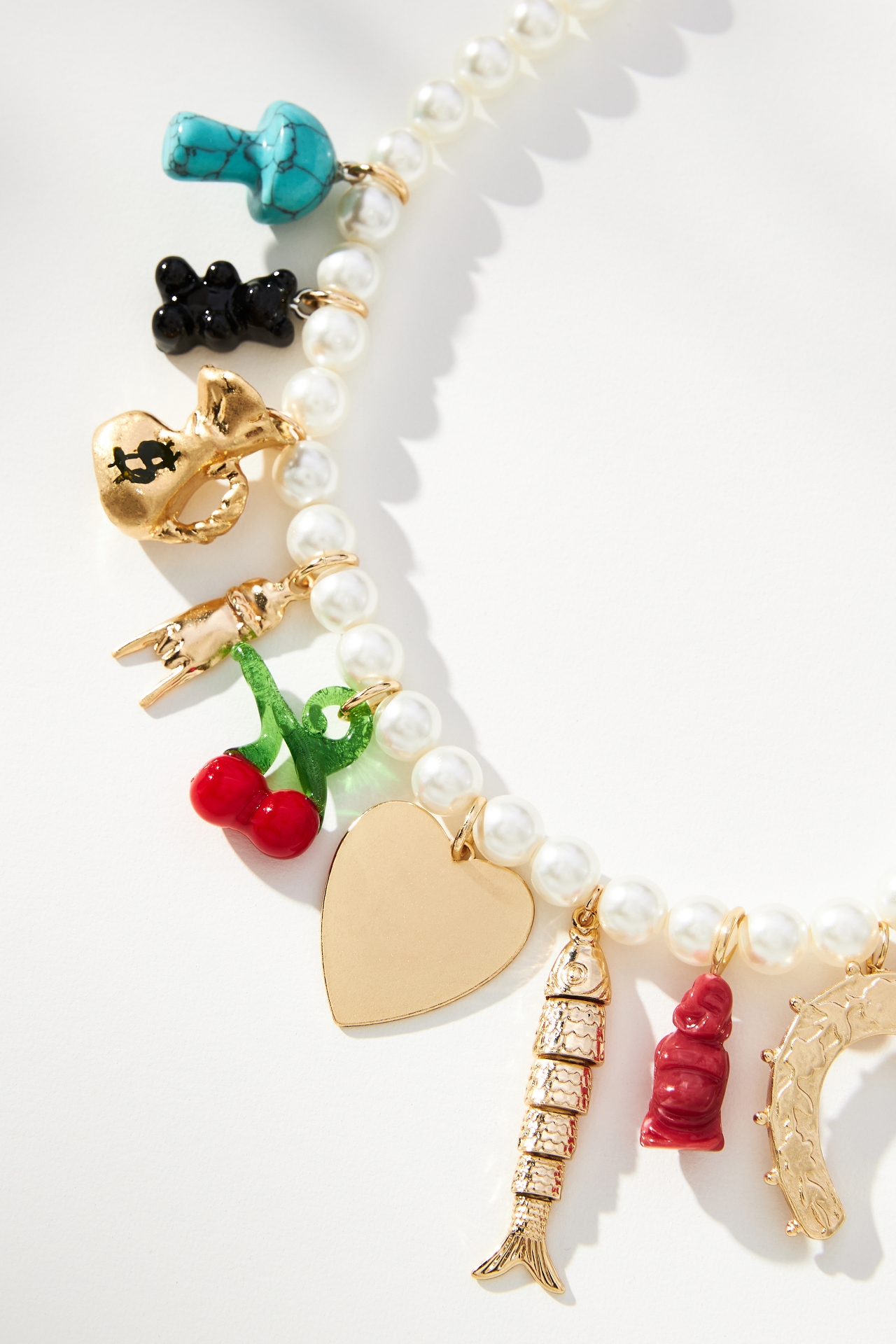 Mixed Charms Pearl Necklace