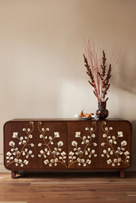 Anthropologie Toulouse Rectangular 70" Pearl Inlay Wood Sideboard In Brown