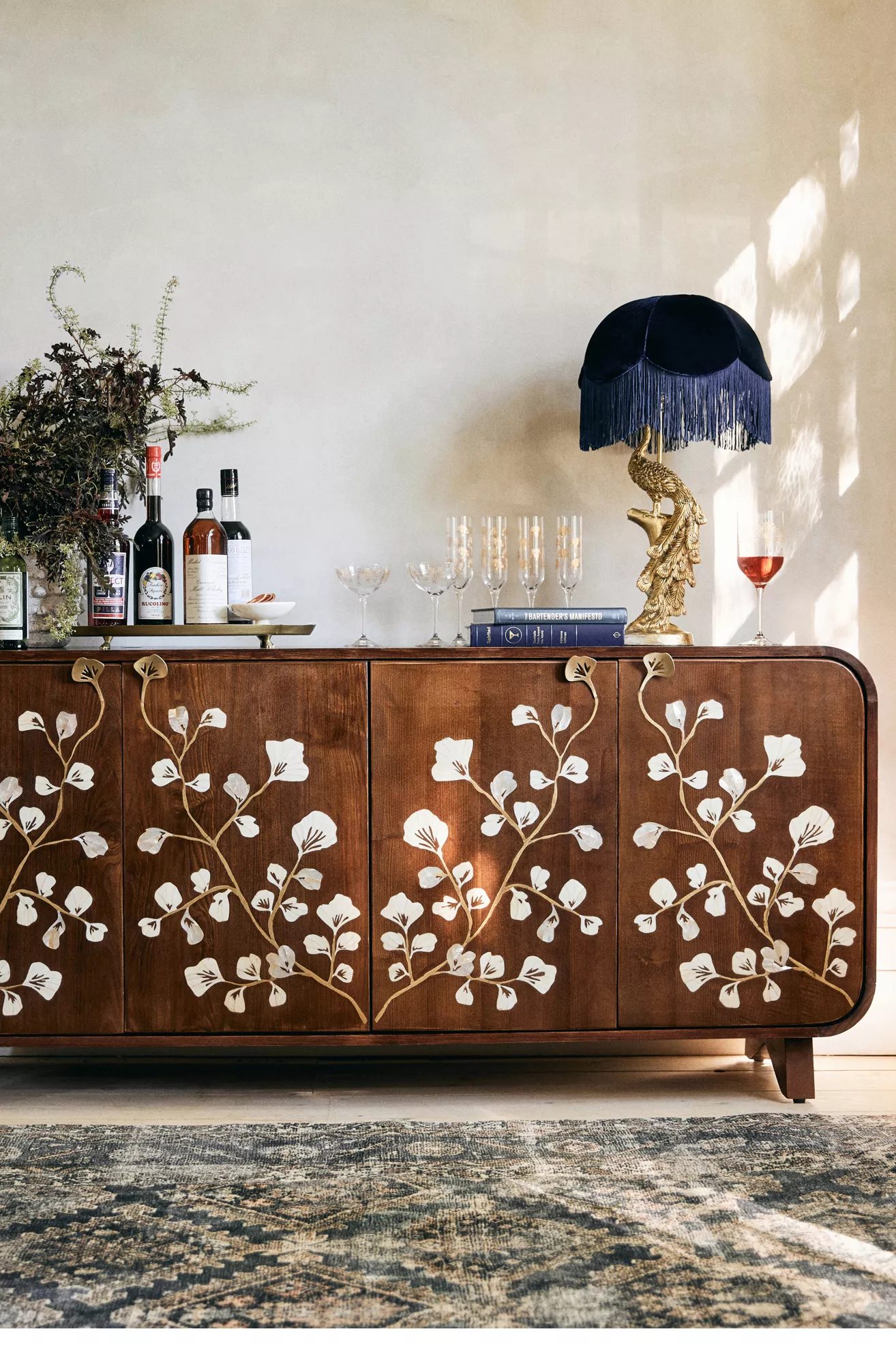 Toulouse Rectangular 70"  Pearl Inlay Wood Sideboard - thumbnail 8