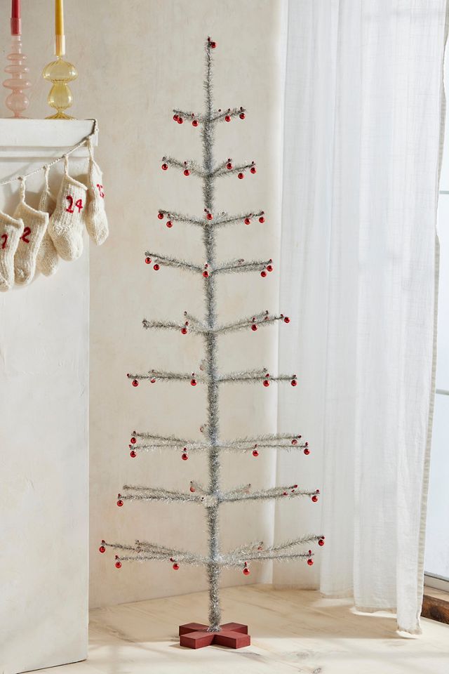 Silver Tinsel Tree, 5’ #2