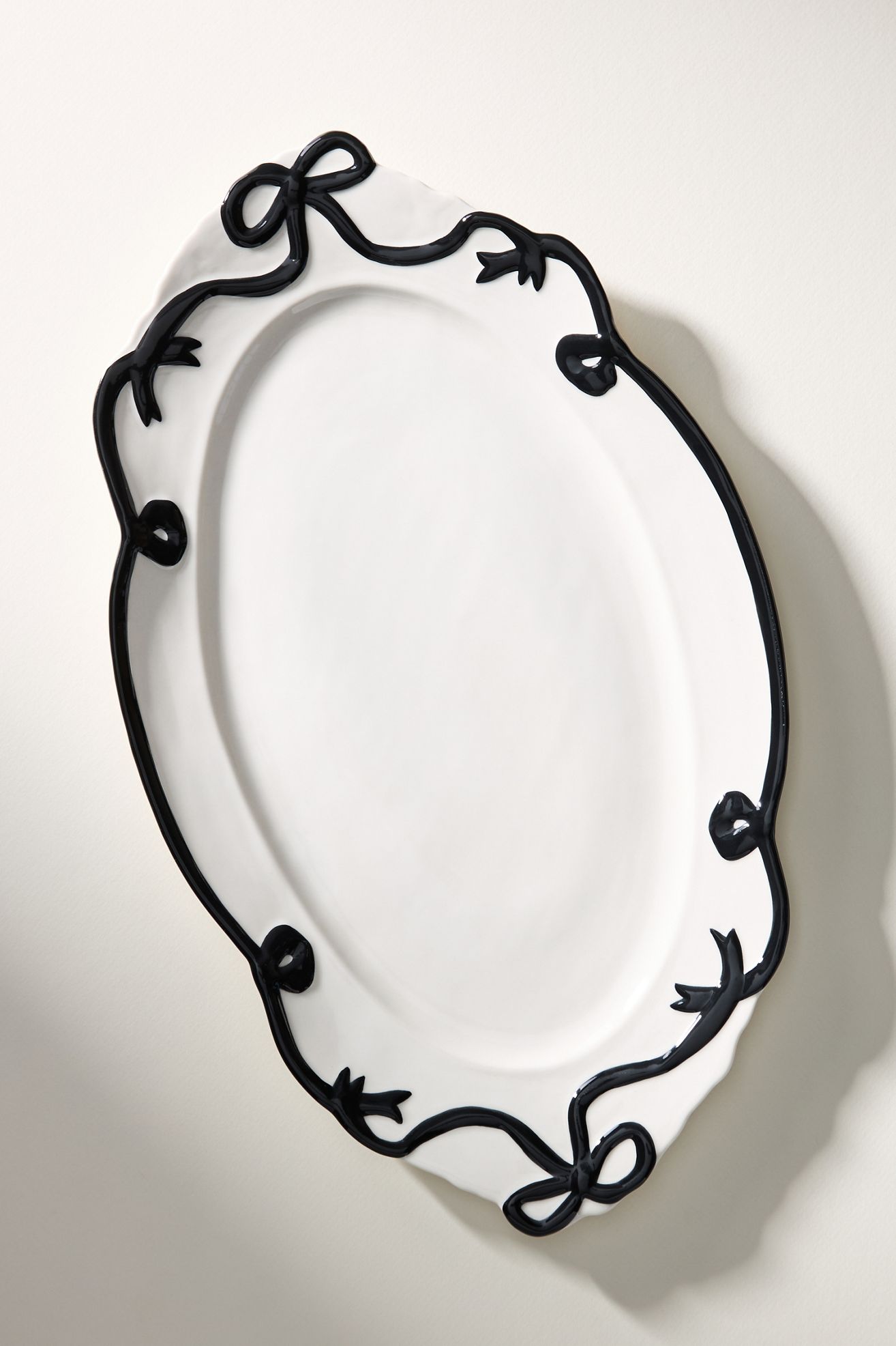 Benedita Bow Ceramic Stoneware Platter - Black, Standard, One Size
