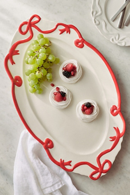 Anthropologie Benedita Bow Ceramic Stoneware Platter In Multi