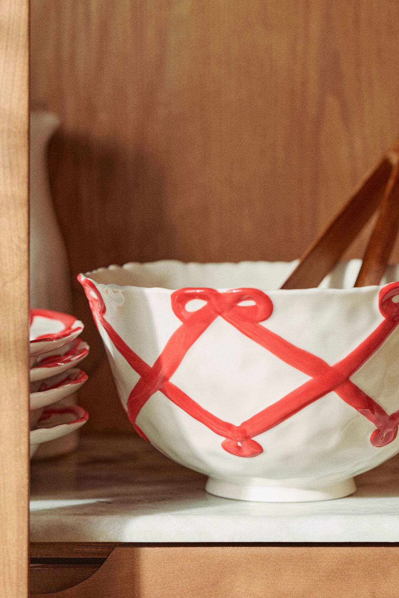 Benedita Bow Ceramic Stoneware Serve Bowl - Red, Standard, One Size