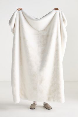 Anthropologie Sophie Faux Fur Throw Blanket In White