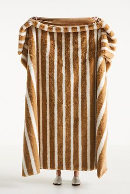 Anthropologie The Sophie Faux-fur Throw Blanket In Brown