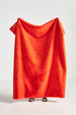 Anthropologie Sophie Faux Fur Throw Blanket In Red