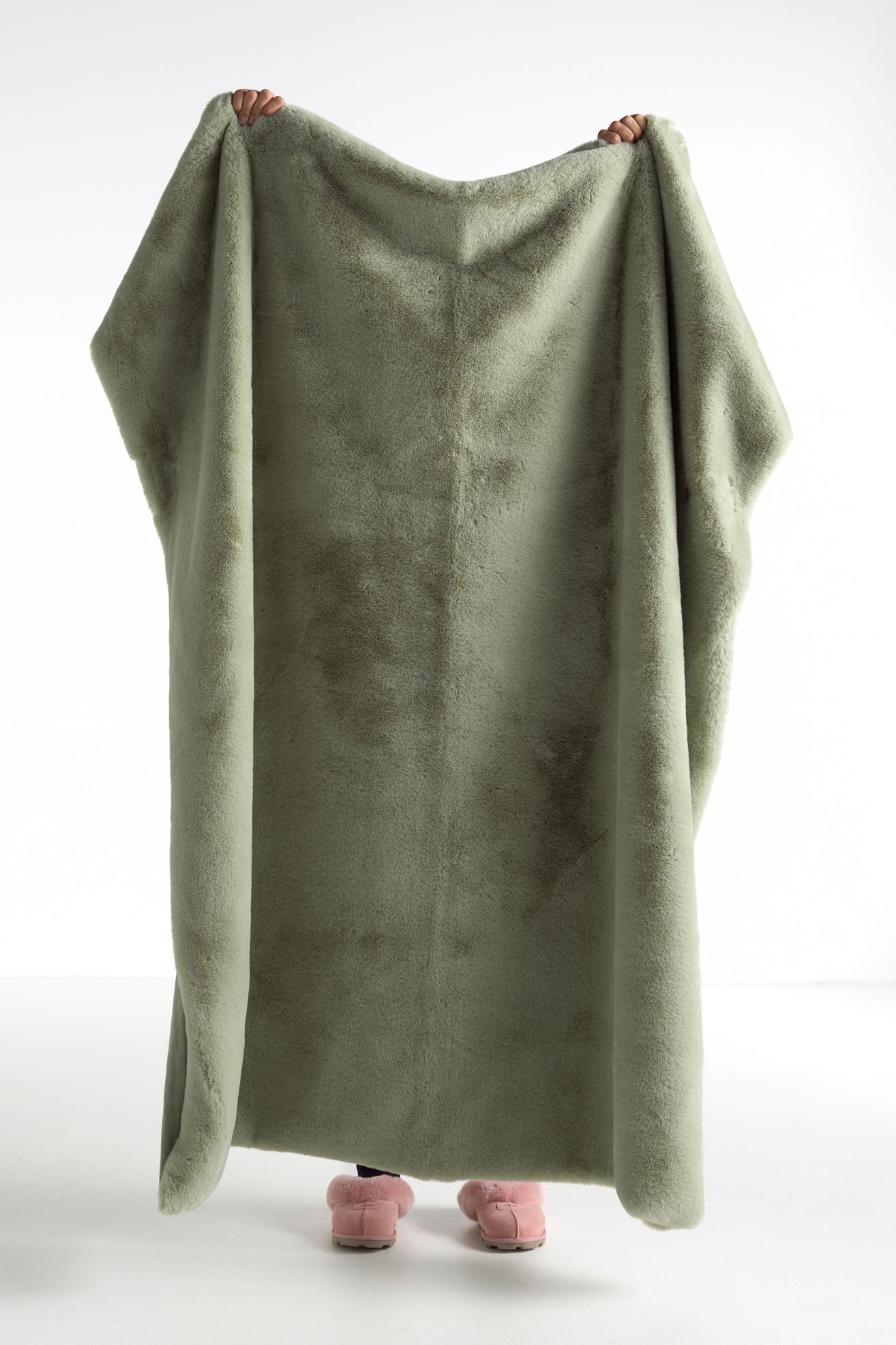 The Sophie Faux Fur Throw Blanket - Light Green, Standard