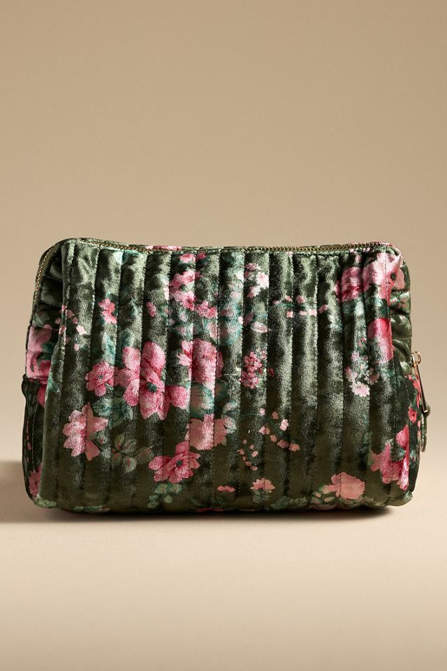 XL Navy & White Quilted Ruffle Cosmetic Bag