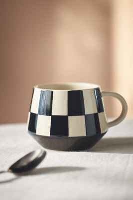Anthropologie Checkered Stoneware Mug